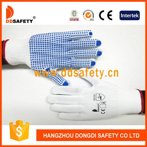 Knitted with blue pvc glove-DKP412